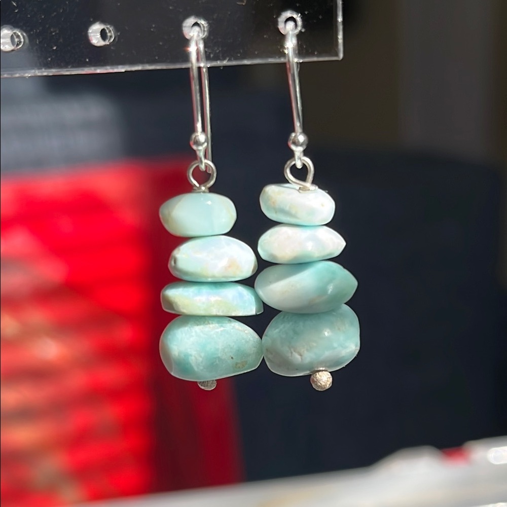 Sterling Silver and Larimar Stone Earrings